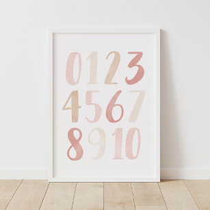 Rosa neutrale Zahlen Girl-Kinderzimmer-Dekoration Poster