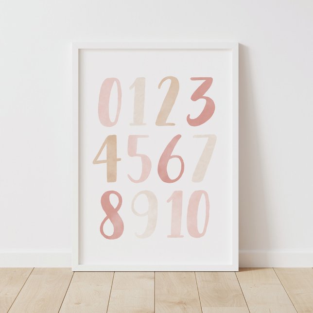 Rosa neutrale Zahlen Girl-Kinderzimmer-Dekoration Poster (Von Creator hochgeladen)