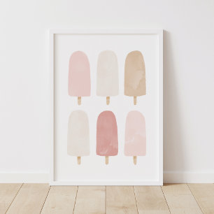 Rosa neutrales Wasserfarben-Popsicle-Mädchenzimmer Poster