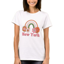 Rosa New York Power Blume Retro T - Shirt
