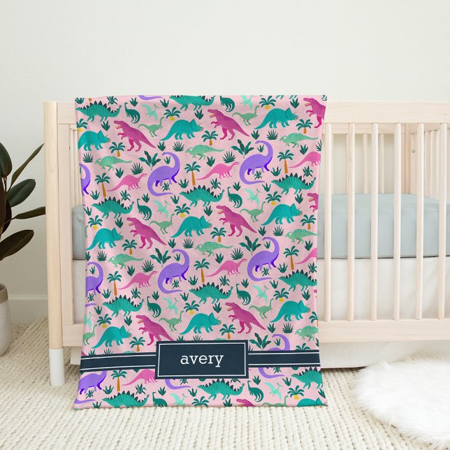 Rosa | Niedlich farbige Dinosaurier Muster Kids Na Fleecedecke (Von Creator hochgeladen)