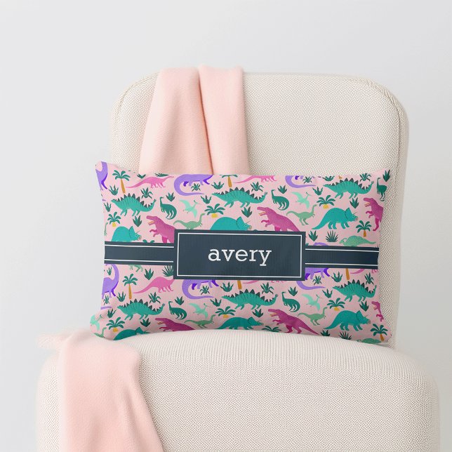 Rosa | Niedlich farbige Dinosaurier Muster Kids Na Lendenkissen (Von Creator hochgeladen)