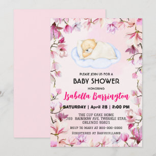 Rosa Niedlich Teddy Bear cub Blume Baby Dusche Kin Einladung