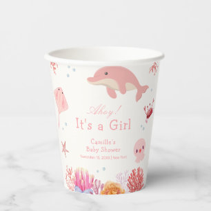 Rosa Niedlich unter dem Meer Dolphin Girl Dusche Pappbecher