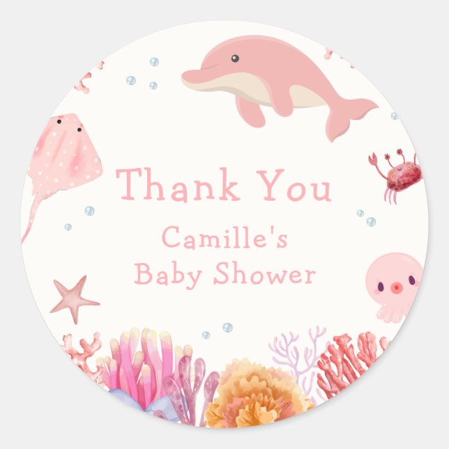 Rosa Niedlich unter dem Meer Dolphin Girl Dusche Runder Aufkleber (Vorderseite)