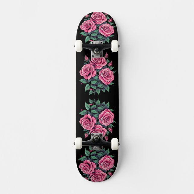 Rosa Niedliche Blume Skateboard (Vorderseite)