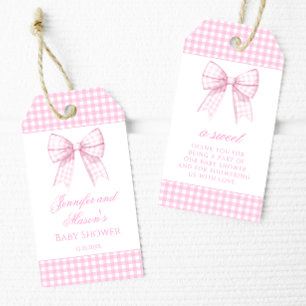 Rosa niedliche Bogen Babydusche Danke für Tags Geschenkanhänger