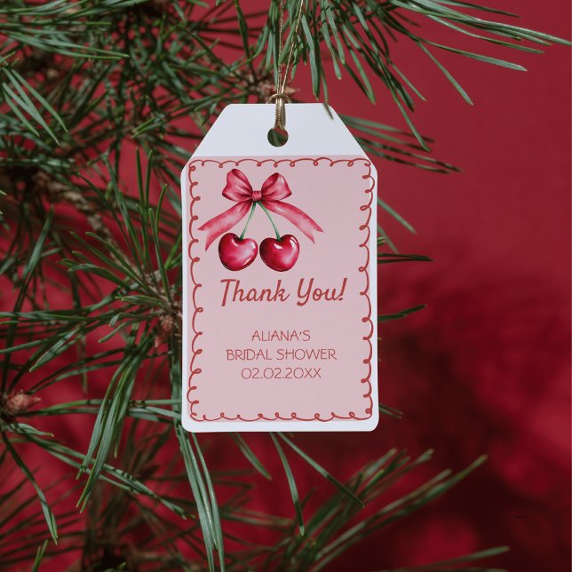Rosa Niedliche Bow Cherry am oberen Brautparty Geschenkanhänger (Von Creator hochgeladen)