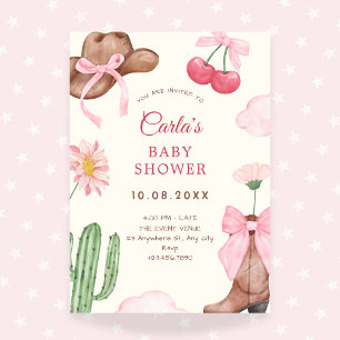 Rosa niedliche Cowboy-Bogen-Babydusche Einladung