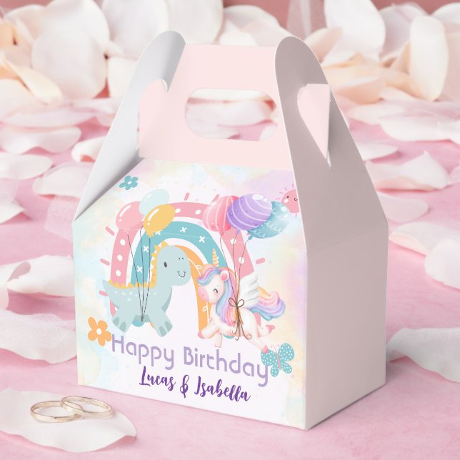 Rosa Niedliche Einhorndinosaurier Regenbogen Gebur Geschenkschachtel (Hochzeit)