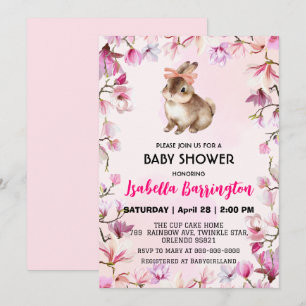 Rosa Niedliche Kaninchen Blume Babydusche Mädchen Einladung