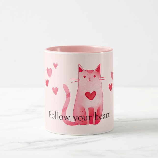 Rosa Niedliche Katzenherzen Tasse (Zentrum)
