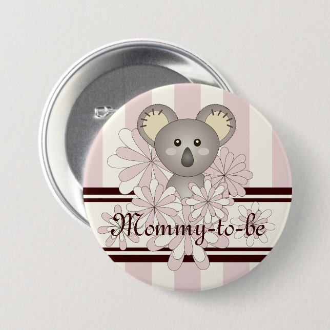 Rosa Niedliche Koala Girl Babydusche Button (Vorne & Hinten)