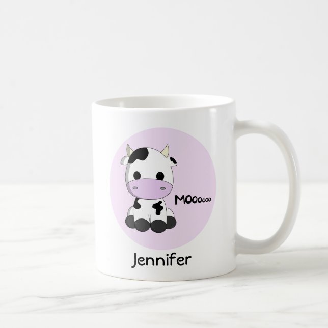 Rosa niedliche Kuh Cartoon personalisierte Kinder  Kaffeetasse (Rechts)
