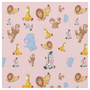 rosa Niedliche Safari-Tiermuster - Giraffe, Elefan Stoff