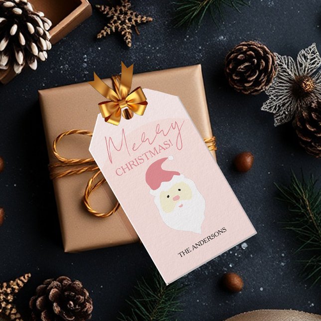 Rosa Niedliche Santa Illustration Geschenkanhänger (Von Creator hochgeladen)