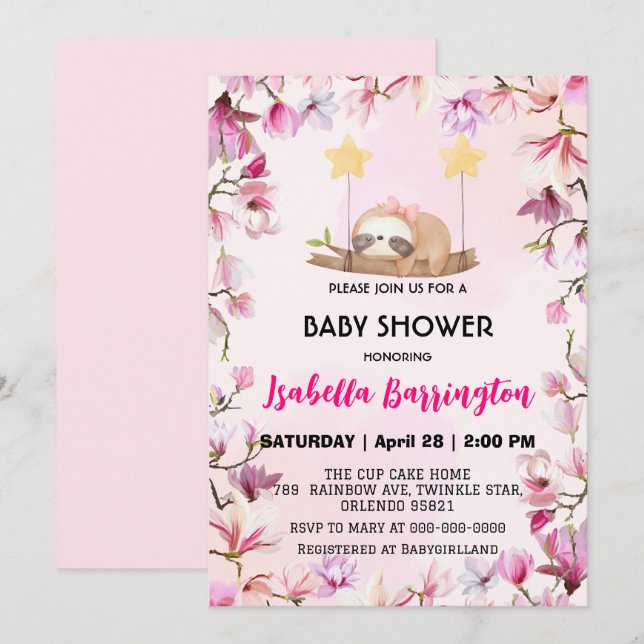 Rosa Niedliche Schlampe Blume Baby Dusche Kind Einladung (Vorne/Hinten)