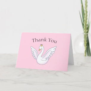 Rosa Niedliche Sweet Princess Swan Baby Dusche Dankeskarte