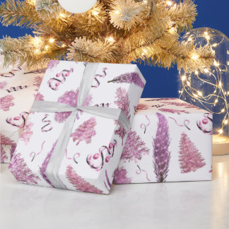 Rosa Niedliche Weihnachtsschick-Bäume Geschenkpapier