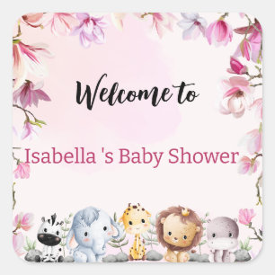 Rosa Niedliche Wildcupsafari Blume Babydusche Kind Quadratischer Aufkleber