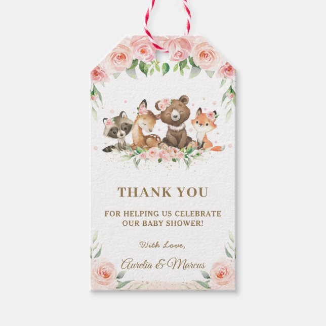 Rosa Niedliche Woodland Tiere Kinderdusche Geschenkanhänger (Vorderseite)