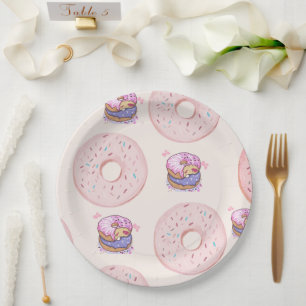 Rosa Niedliche Wüstensüße Donuts Illustrationsmust Pappteller