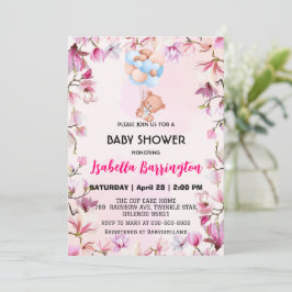Rosa Niedlicher Bärenballon Blume Babydusche Kinde Einladung