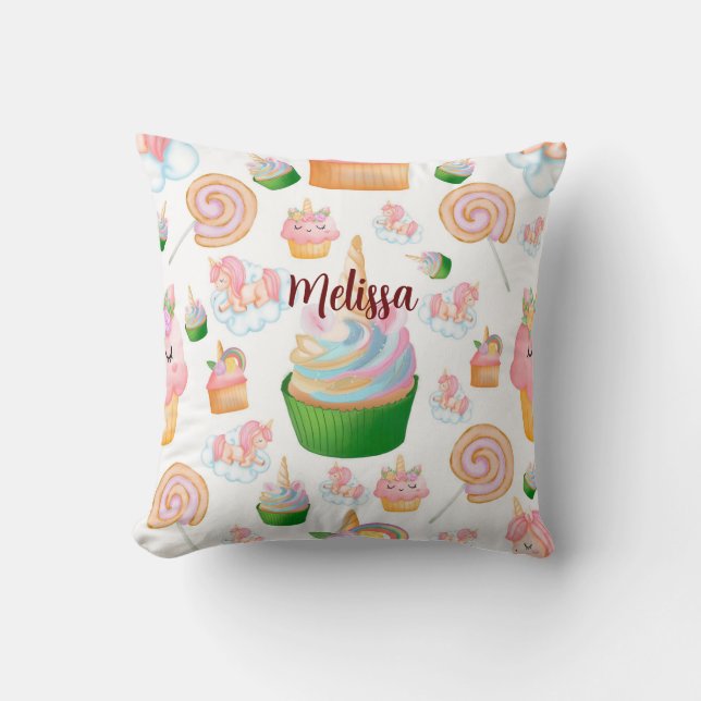 Rosa Niedlicher Name Personalisiert Cupcake Unicor Kissen (Vorderseite)