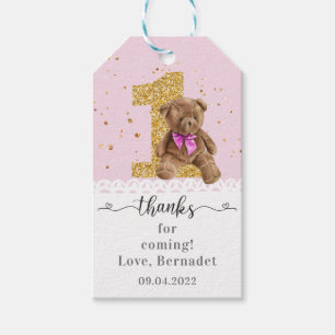 Rosa Niedlicher Teddybär 1. Geburtstagsgeschenk-T Geschenkanhänger