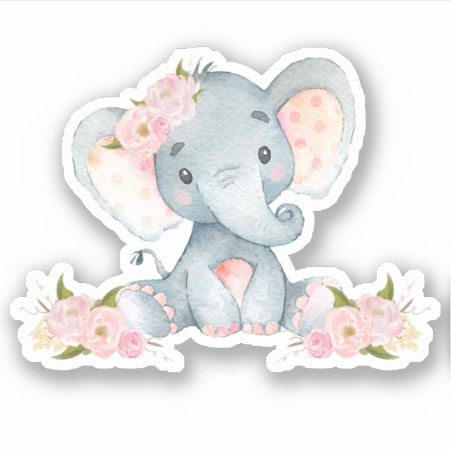 Rosa Niedliches Baby Elephant schneiden Vinyl Aufkleber (Vorderseite)