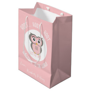 Rosa Niedliches Eule-Hoot Willkommen auf der Welt Mittlere Geschenktüte