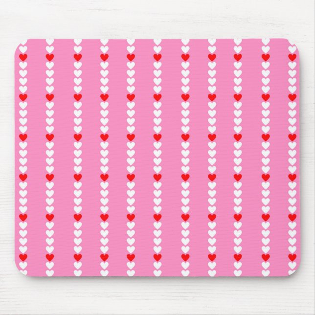 Rosa Niedliches Herz Streifen Y2K Muster Mousepad (Vorne)