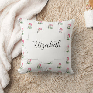 Rosa Niedliches Owl Wasserfarbmuster Mit Monogramm Kissen