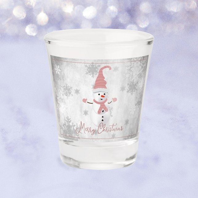 Rosa Niedliches Schneemann Holiday Showglas Schnapsglas (Pink Cute Snowman Holiday Shot Glass)