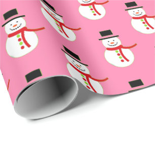 Rosa  Niedliches Schneemann - Weihnachtsbuch Geschenkpapier