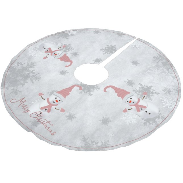 Rosa Niedliches Schneemannskirt Polyester Weihnachtsbaumdecke (Schrägansicht)