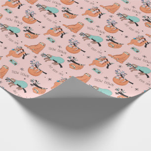Rosa niedliches Sloth-Verpackungs-Papier Geschenkpapier