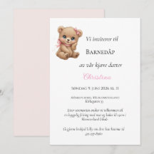 Rosa nœud ours invitation de baptême