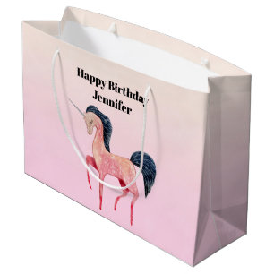 Rosa Nordic Unicorn mit Black Mane Geburtstag Große Geschenktüte