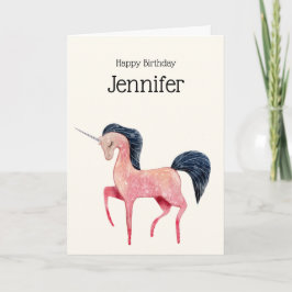Rosa Nordic Unicorn mit Black Mane Geburtstag Karte