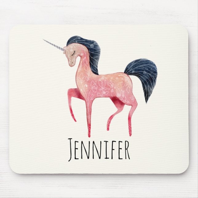 Rosa Nordic Unicorn mit schwarzem Mane Mousepad (Vorne)