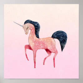 Rosa Nordic Unicorn mit schwarzem Mane Poster