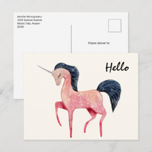 Rosa Nordic Unicorn mit schwarzem Mane Postkarte