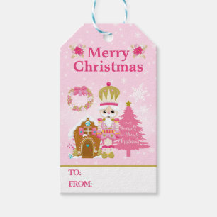 Rosa Nussknacker & Lebkuchenhäuschen Weihnachten Geschenkanhänger