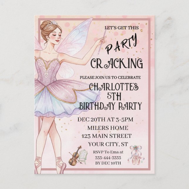 Rosa Nussknacker-Weihnachtsballett-Geburtstag Postkarte (Vorderseite)