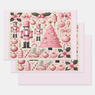 Rosa Nussknacker-Weihnachtsbaum Geschenkpapier Set