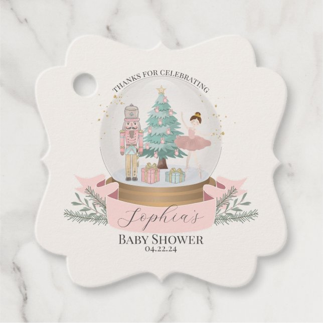Rosa Nutcracker Babydusche Gastgeschenk Geschenkanhänger (Vorderseite)