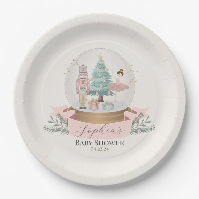 Rosa Nutcracker Weihnachtsmäntel Babydusche Party Pappteller (Vorderseite)