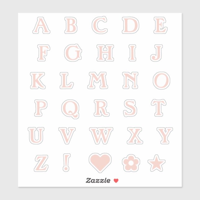Rosa Oberbuchstaben Buchstaben Alphabet Herz Aufkleber (Blatt)