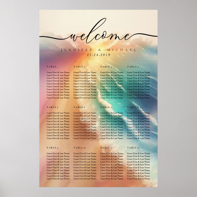 Rosa Ocean Beach Summer Party Hochzeitstisch Poster (Vorne)